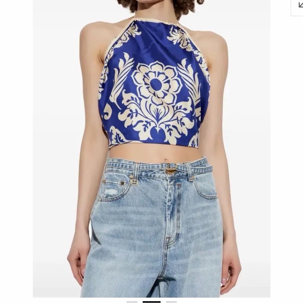Etro Blue Floral Halter  blouse Camisole Top- NWOT